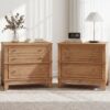 Merax Solid Wood Nightstand Set of 2, Mid Century Modern Night Stand with Storage Drawers & Tray, 27.3 Inch Small Nightstands Side End Table for Living Room Bedroom, Tool-Free Assembly, Hazel