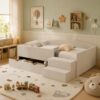 Merax Twin Size Upholstered Daybed with 2 Storage Drawers, Bed Frame Corduroy & Velvet Blend Fabric, with Stairs, Solid Wood Slat Support, No Box Spring for Bedroom, Beige