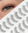 MERETON False Eyelashes Natural Look 10 Pairs False Lashes Strip Natural lashes Invisible Clear Thin Band Lightweight Fluffy Wispy Spiky 3D Volume Eye Lashes 7-12 mm M03