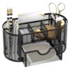 Mesh Desk Organizer with Drawer, 9-Compartment Pen Holder for Desk, Black
