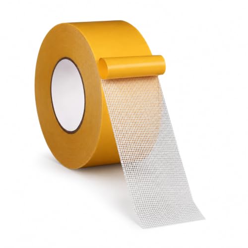 Mesh Double Sided Tape Heavy Duty, Double Sided Mesh Tape Removable, Fiberglass Reinforced Strong Wall Adhesive Mounting Tape for Carpet Rug Wood Wall, Residue Free ,1.18":65.6FT