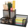 Mesh Pen Holder for Desk 9 Compartment Desk Organizer for Pens Pencils Sticky Notes Clips Office Accessories (3-Section,Black)