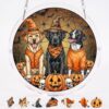 Mestart 83 Pieces Acrylic Puzzle Stained Glass Window Hanging, DIY Kit Moonlit Spooky Halloween Dog Jack O Pumpkin Skull Bat Decor, Home Garden Ornament Gift for Mom Women Family Friends 7.87 Inches