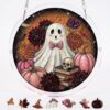 Mestart 83 Pieces Acrylic Puzzle Stained Glass Window Hanging, DIY Kit Moonlit Spooky Halloween Ghost Pink Pumpkin Whimsical Flower Decor, Home Garden Ornament Gift for Mom Women Family Friends 7.87