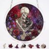Mestart 83 Pieces Acrylic Puzzle Stained Glass Window Hanging, DIY Kit Moonlit Spooky Halloween Skeleton Black Cat Purple Flower Decor, Home Garden Ornament Gift for Mom Women Family Friends 7.87