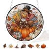 Mestart 83 Pieces Acrylic Puzzle Stained Glass Window Hanging, DIY Kit Moonlit Thanksgiving Turkey Fall Pumpkin Maple Leaf Decor, Home Garden Ornament for Mom Women Family Friends 7.87
