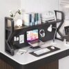 Metal Desktop hutch Bookshelf With Pegboard Hooks,2/3 Tier Desk Shelf Mechanical-Style K-Shaped stand,Countertop Storage Organizer Rack for Dorm Office Gaming Desk(95cm/37.4inch,Black 2 Tier)