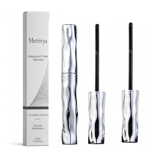 Metrivya Waterproof Fiber Mascara, Lengthening and Volumizing Mascara with Precision Metal Wand, Smudge-Resistant Black Brown Mascara for Defined Natural-Looking Lashes, Buildable Eye Makeup