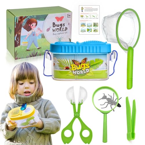 Meyrwoy Butterfly Catcher Kit for Kids 6Pcs/Set Butterfly Catching Kit Critter Keeper House Habitat with Magnifier, Tweezers, Cather, Net & Guide for Science Exploration Style 2