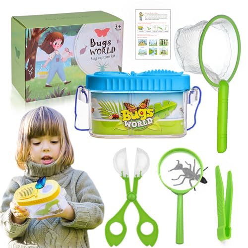 Meyrwoy Butterfly Catcher Kit for Kids 6Pcs/Set Butterfly Catching Kit Critter Keeper House Habitat with Magnifier, Tweezers, Cather, Net & Guide for Science Exploration Style 2