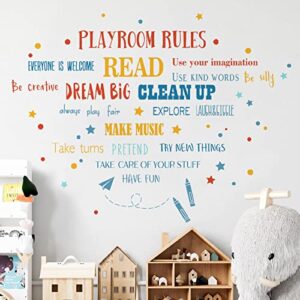 Mfault Playroom Rules Dream Big Be Creative Read Sayings Wall Decals Stickers, Colorful Inspirational Quote Nursery Decorations, Neutral Baby Boy Girl Bedroom Playroom School Art Kids Room Decor Gifts