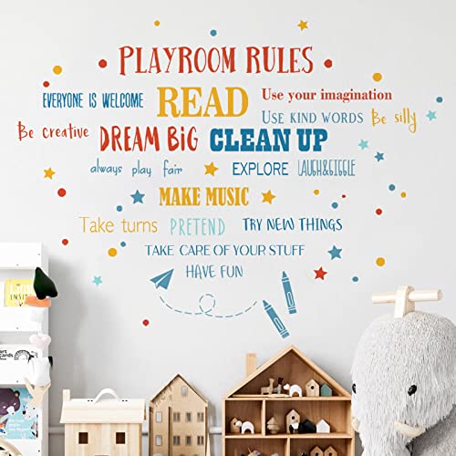 Mfault Playroom Rules Dream Big Be Creative Read Sayings Wall Decals Stickers, Colorful Inspirational Quote Nursery Decorations, Neutral Baby Boy Girl Bedroom Playroom School Art Kids Room Decor Gifts