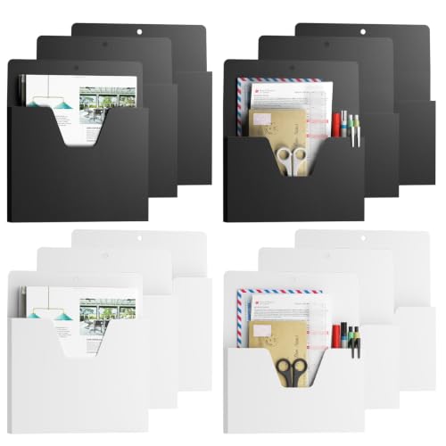 MFTEK Magnetic File Holder 12 Pockets Paper Holder, Hanging File Organizer Office Supplies Storage for Cabinets, Whiteboard, Magnetic Mail Letter Folder for Refrigerator