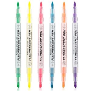 M&G 6 Pcs Dual Tip Highlighters, Chisel & Fine Tip Multicolor Highlighter Pens, Quick Dry, No Bleed, Assorted Bright Colors for Office Documents, Journaling, Planners, and Everyday Organization
