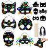 MGparty 24PCS Halloween Scratch Masks Craft Kit Rainbow Magic Scratch Paper Art for Kids Classroom Activities Birthday Party Favors School Art DIY Projects Halloween Games Decorations