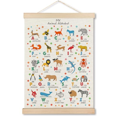 MHJFERGV Animal Alphabet Wall Art Poster for Kids Classroom, Animal Nursery Decor, Colourful ABC Educational Canvas Wall Decor for Nursery Toddler Kids Bedroom Playroom, 12x16 Inches