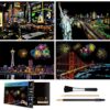 MIASTAR Rainbow Scratch Art Painting Paper (A4) for Adults & Teens, (Times Square / Golden Gate Bridge / Seattle / Statue of Liberty), America