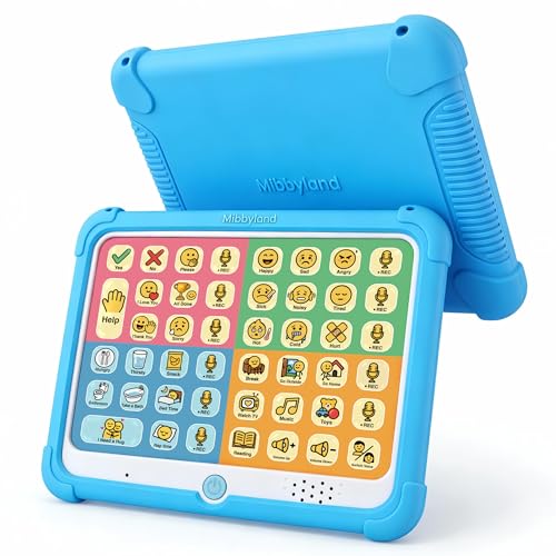 MibbyTalk AAC Device for Autism & Nonverbal Kids and Adults, Communication Tool for Home & School Use and Speech Therapy – 32 Preset Buttons, 11 Recordable Buttons with Stickers, Silicone Case, Blue