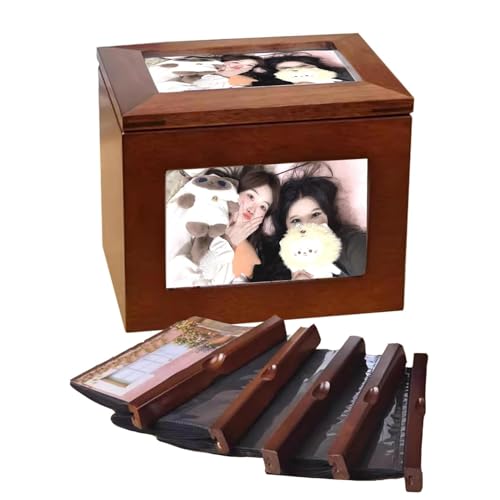 MiBoce Wooden Photo Cube, Wooden Photo Album Box, Can Hold 100 Photos, Insert Cube Boxes, DIY Home Photo Storage Box with 5 Pull Out Albums 6x4Inch(10x15cm), for Weddings, Anniversaries