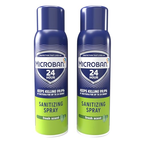 MICROBAN Sanitizing Spray, 15 oz., 2 Pack, Fresh Scent, Disinfects, Sanitizes, Eliminates Odors, and Keeps Killing 99.9% of Bacteria on Hard, Non-Porous Surfaces in Home for up to 24 Hours