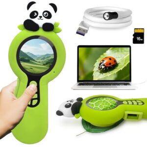 Microscope Camera for Kids Gifts Toys- Handheld Pocket Microscopes with Endoscope and Autofocus Mini Digital Educational Science Kit for Christmas Birthday for Age 3-5 5-7 8-12 Girls Boys, Panda