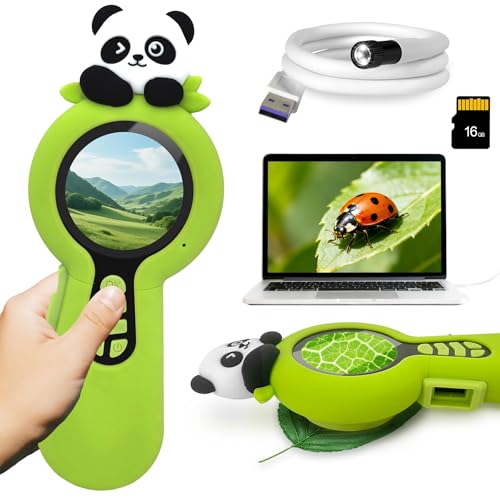 Microscope Camera for Kids Gifts Toys- Handheld Pocket Microscopes with Endoscope and Autofocus Mini Digital Educational Science Kit for Christmas Birthday for Age 3-5 5-7 8-12 Girls Boys, Panda