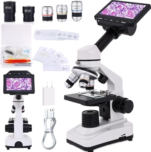 Microscope for Adults & Kids, 40X-2500X High-Power Compound Microscope for Students, School Lab & Home Schooling,Equiped with Slides Set & Phone Holder (Black and White)