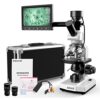 Microscope for Adults with 40X-2500X Magnification, Dual-View Research-Grade Compound Monocular Microscopes with 7'' LCD Screen, Wide-Field 10X 25X Eyepiece, Built in 5MP Camera, Dual Illumination