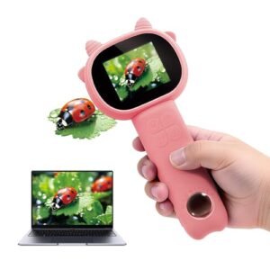 Microscope for Kids - 2.4" Screen Mini Pocket Handheld Microscope for Toddlers-STEM Educational Science Kit Toys for Christmas Birthday Gifts Science Kit Toddler for Boys Girls Aged 3-12 (Pink)