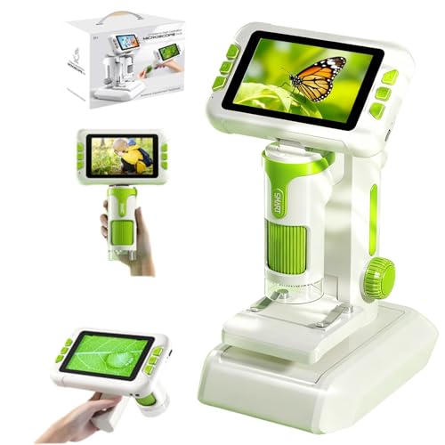 Microscope for Kids,1600X Digital Microscope with 4.0" HD Screen, 3-in-1 Portable Microscopes with Slides,STEM Educational Science Toy for Ages 6-12 Christmas Birthday Gifts for Boys & Girls (Green)