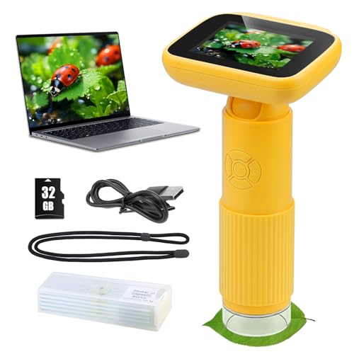 Microscope for Kids with 5 Slides, Adjustable 2.4inch IPS LCD Screen 1000X 1080P 32GB Card Digital Handheld Kids Microscope, Mini Portable Pocket Miniscope Science Toys Gifts for Boys Girls Aged 3-12