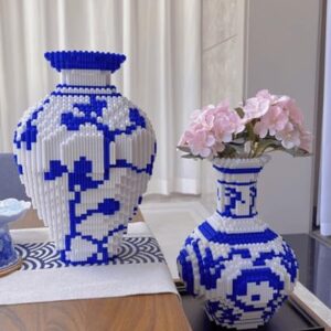 Micro Vase Building Blocks set, Blue & White Ceramic Style 6400PCS (2 sets), Compatible with Lego, 7*7*11″ Creative Flower Building Kit for Home Decor, STEM Birthday Gift for Adults and kids Age 14+