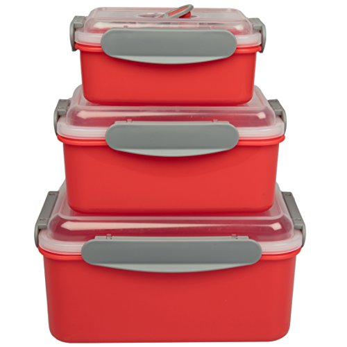 Microwave Storage Container w/ Steamer Vent- 3 Pack Reusable Nesting Food Storage Large, Medium, Small -Meal Prep Vegetables, Store Leftovers-Locking Steam Vent Lids -BPA Free, Fridge and Freezer Safe