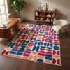Mid Century Modern Washable Rug 6x9 Retro Navy Pink Peach Half Circle Geometric Indoor Area Rug for Bedroom Living Room Playroom Non Shedding Faux Wool Rugs Bohemian Classroom Entryway Durable Mats