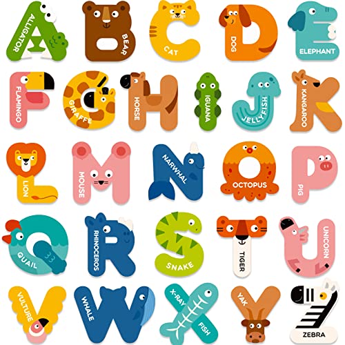 Mideer Large Magnetic Letters for Toddlers 1-3, 26 PCS Cute Animal Alphabet Magnets Fridge Toy Set - Colorful Uppercase ABC Learning Magnets, Educational Preschool Spelling Toys for Kids 3-5 Years