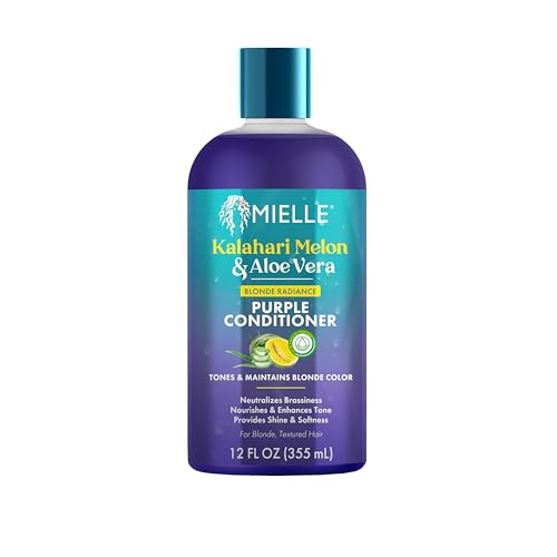 Mielle Kalahari Melon & Aloe Vera Purple Conditioner, Blonde Radiance Toning Conditioner for Brassy Hair, Moisturizing & Color-Safe for Blonde & Textured Hair, Sulfate-Free, 12 Ounce