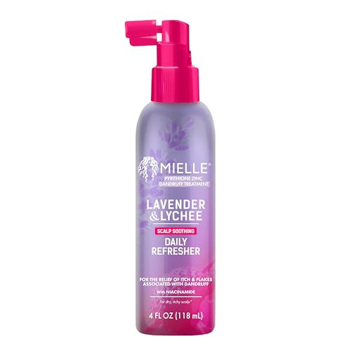 Mielle Organics Lavender & Lychee Daily Scalp Refresher, Pyrithione Zinc Dandruff Treatment Spray, Relieves Itch & Flakes, No Rinse Scalp Moisturizer with Niacinamide, For Dry Itchy Scalp, 4 fl oz