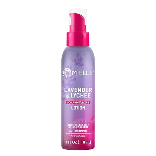 Mielle Organics Lavender & Lychee Scalp Moisturizing Lotion, Leave-In Treatment for Dry Itchy Scalp, Lightweight Scalp Moisturizer with Niacinamide Aloe Menthol, Protective Styles, 4 fl oz