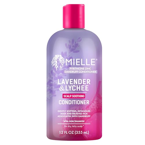 Mielle Organics Lavender & Lychee Scalp Soothing Conditioner, Pyrithione Zinc Dandruff Treatment Conditioner, Relieves Itch & Flakes, Moisturizing Conditioner with Niacinamide, 12 fl oz