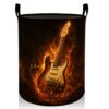 MIEPOS Guitar Music Laundry Basket, Rock Music Dirty Clothes Hamper, Flame with Musical Note Foldable Waterproof Oxford Cloth Storage Bin, Gifts for Bedroom Bathroom Home Decor, 19.7" x 15.7"