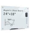 Mifuro Magnetic Glass Whiteboard，24"x18" Wall Mounted Frameless Dry Erase Board for Office, Home & School White