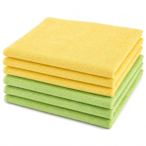 MIGHTY SCAPERS Magic Cleaning Cloths, 6 Pack, 3 Yellow + 3 Green,Reusable Thickened Microfiber Cloths, Lint Free Streak Free for Windows, Glass, Mirrors, Stainless Steel, 12 x 12 Inch