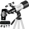 Mijiaowatch Telescope for Adult, 70mm Aperture 400mm Portable Telescope with Tripod, Finder Scope, Phone Adapter, Carrying Bag, Astronomical Refractors Telescopes for Kids Beginners Adults (White)