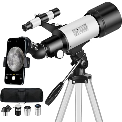 Mijiaowatch Telescope for Adult, 70mm Aperture 400mm Portable Telescope with Tripod, Finder Scope, Phone Adapter, Carrying Bag, Astronomical Refractors Telescopes for Kids Beginners Adults (White)
