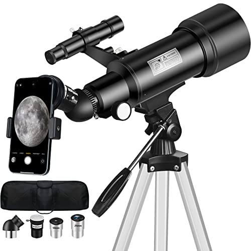 Mijiaowatch Telescope for Adult, 70mm Aperture 400mm Portable Telescope with Tripod, Finder Scope, Phone Adapter, Carrying Bag, Astronomical Refractors Telescopes for Kids Beginners Adults (Black)