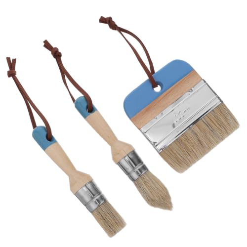 Mikinona 3pcs Chalk Wax Painting Brushes Set with Natural Boar Bristles, Beech Wood Handles, and Wide Flat Head, Non-Slip Grip for Furniture Restoration and DIY Home Refinishing