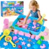 Mikiwon Ocean Sensory Bin, Sandbox Play Sand Art Kit with 1.65lbs Play Sand, Sea Animal Toys Molds, Sensory Play for Girls Boys Age 3 4 5 6 7 8, Beach Toys for Kids Xmas Birthday Gifts