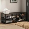 Mikkagu 3-Tier Wide Rectangular Shoe Organizer, Toolless Assembly Shoe Rack, Shoe Storage Rack with Open Shelf, 11.6 x 47.2 x 15.4, for Office, Closet Entryway, Garage, Dark Cherry/Black