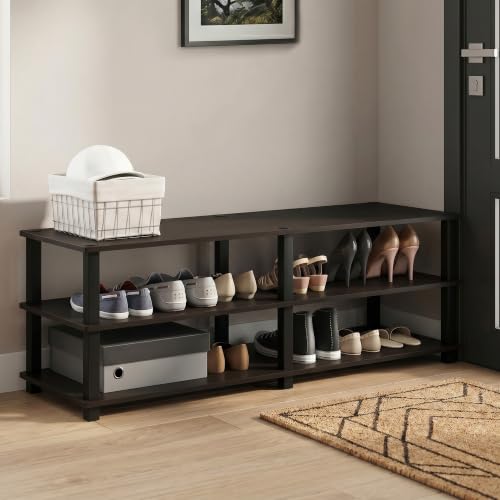 Mikkagu 3-Tier Wide Rectangular Shoe Organizer, Toolless Assembly Shoe Rack, Shoe Storage Rack with Open Shelf, 11.6 x 47.2 x 15.4, for Office, Closet Entryway, Garage, Dark Cherry/Black