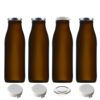 mikken 4 x Glass Bottles 500 ml Brown Milk Bottle with 4 x Screw Lids and 4 Food Storage Lids Including Labels